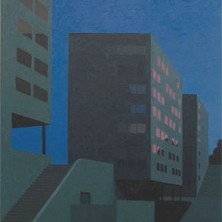 Bert van Ommen Drie flats in schemering 150 x 110 cm